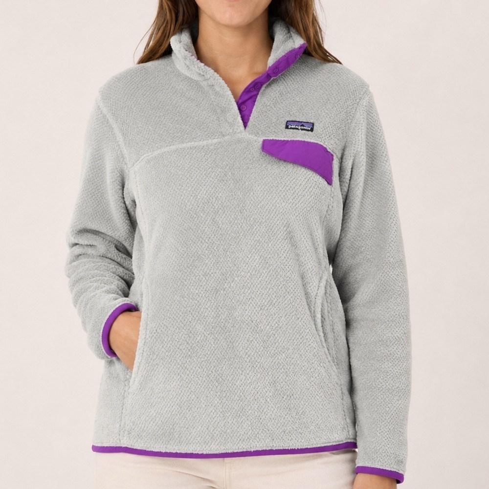 Patagonia Re-Tool Snap-T Pullover Women M Gray Purple Fleece Polartec Sweater